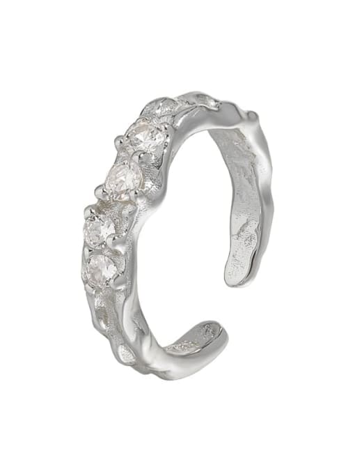 Platinum [No. 14 adjustable] 925 Sterling Silver Cubic Zirconia Irregular Minimalist Band Ring